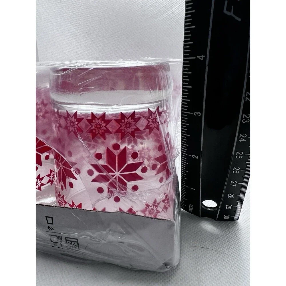 IKEA Clear Glass Red Snowflake Winter Set 6 Glasses 8oz fair isle new christmas